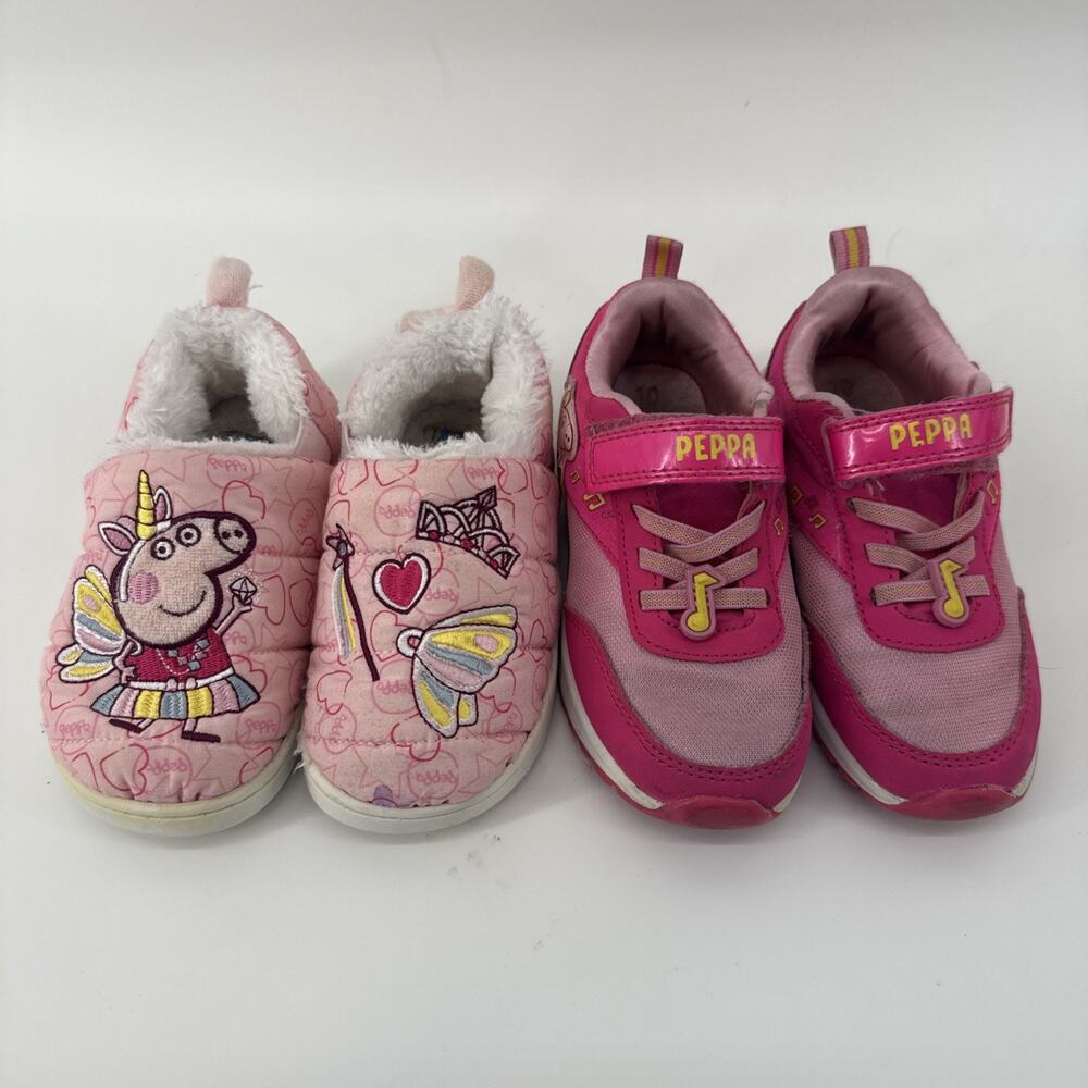 Toddler Girl's Shoes Size 10 Peppa Pig Sneakers Slippers Lot Bundle Comfort GUC